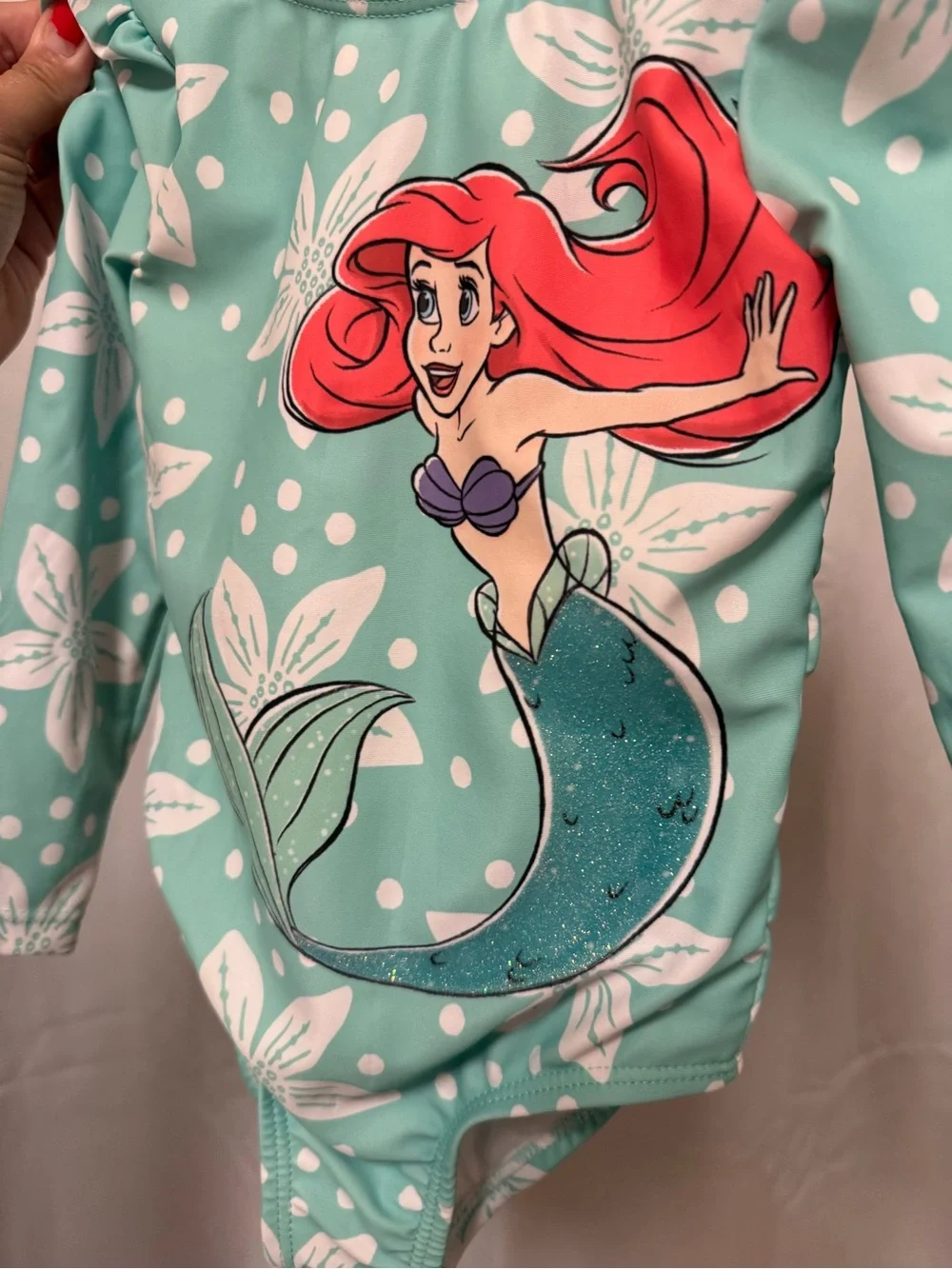Disney Princess Teal & White Floral Girls' Swim One-Piece Ariel Little Mermaid